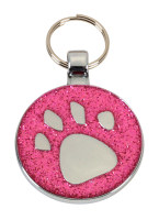 R5573 Paw Print Pink Glitter Small Pet Tag - Engravable & Gifts/Pet Tags