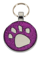 R5574 Paw Print Purple Glitter Large Pet Tag - Engravable & Gifts/Pet Tags