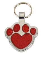 R5585 Paw Red Glitter Heart Pet Tag - Engravable & Gifts/Pet Tags
