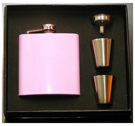 X57020 Hip Flask Laser Ready Pink 6oz 2 Caps & Funnel - Engravable & Gifts/Flasks