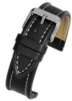 W936 Black with White Stitch Leather Watch Straps