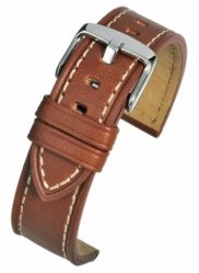 WH812 Light Brown Heavy Stitch Leather Watch Strap - Watch Straps/Main Range