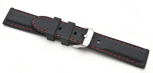 8202 Black Silicone with Red Divers Watch Strap - Watch Straps/Rubber & Silicone