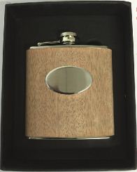 X57031 Hip Flask Wood with Engraving Plate 6oz - Engravable & Gifts/Flasks