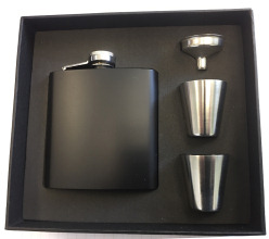 X57422 Hip Flask 6oz Matt Black Gift Boxed 2 Cups & Funnel - Engravable & Gifts/Flasks