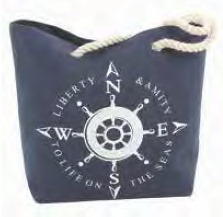 3401 Canvas Style Beach Bag. Navy with Prints