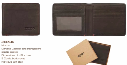 Zippo 2005116 LEATHER BI-FOLD WALLET mocca (11 x 10 x 1cm) - Zippo/Zippo Leather Goods