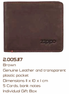 Zippo 2005117 LEATHER BI-FOLD WALLET Brown (11 x 10 x 1cm) - Zippo/Zippo Leather Goods