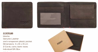 Zippo 2005118 LEATHER BI-FOLD WALLET w/COIN POCKET Mocca (11 x 10 x 1.5cm) - Zippo/Zippo Leather Goods