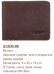 Zippo 2005119 LEATHER, B-IFOLD WALLET w/COIN POCKET Brown (11 x 10 x 1.5cm)