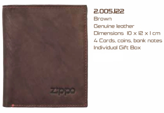 Zippo 2005122 LEATHER VERTICAL WALLET Brown (10 x 12 x 1cm)