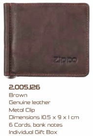Zippo 2005126 LEATHER B-IFOLD MONEY CLIP WALLET (10.5 x 9 x 1cm) - Zippo/Zippo Leather Goods
