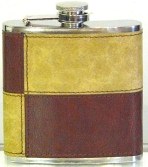 X58092 Hip Flask 6oz Tan Check Leather in display box - Engravable & Gifts/Flasks