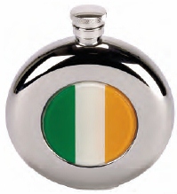 R3236 Round Coinston Flask with Irish Flag Stainless Steel (Use R3110 + Badge) - Engravable & Gifts/Flasks