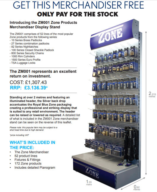 ZM001 Zone Products Merchandiser Display Stand - Locks & Security Products/Merchandiser Displays