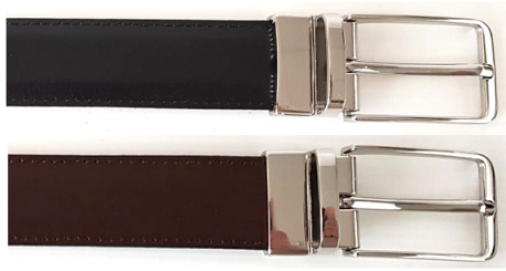 Leather Belt 404403. Reversible Twist Buckle One Side Black One Side Brown