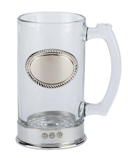 581/1 Pewter Mounted Glass Tankard with Engraving Plate in Presentation Box