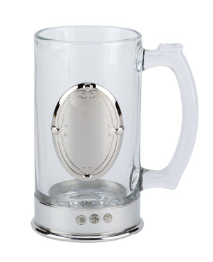 582/1 Pewter Mounted Glass Tankard with large engraving plate in Presentation Box - Engravable & Gifts/Tankards
