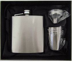 FLASK4 - 6oz Steel Flask with 4 Cups & Funnel in Gift Box