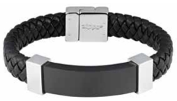Zippo 2006234 Steel Braided Leather Bracelet Black & Silver