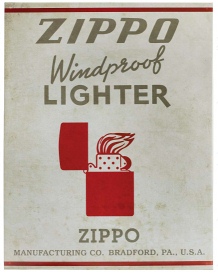 Zippo Rustic Tin Sign with vintage Zippo logo and lighter icon. 2.005.818