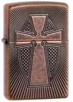 Zippo 49158 Antique Copper Deep Carve Cross Design