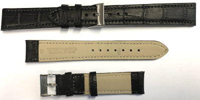 L206 Black Croco Padded Hand Made Luxury Leather Watch Strap - Watch Straps/Luxury Hand Made