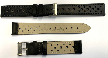 V201 Black Arizona Vintage Rally Perforated Leather Hand Made Watch Strap - Watch Straps/Luxury Hand Made
