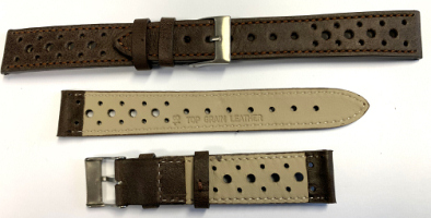V201 Nut Brown Arizona Vintage Perforated Leather Hand Made Watch Strap - Watch Straps/Luxury Hand Made