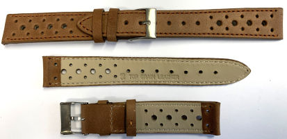V201 Spanish Brown Arizona Vintage Perforated Leather Hand Made Watch Strap - Watch Straps/Luxury Hand Made