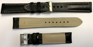 L350 Black Semi Padded Calf Leather Hand Made Watch Strap - Watch Straps/Luxury Hand Made