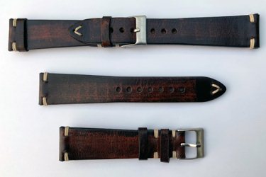 C450P Calf Plain Hand Knotted and Hand Painted Chocolate Leather Watch Strap