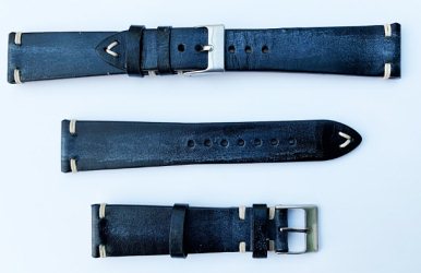 C450P Calf Plain Hand Knotted and Hand Painted Black Leather Watch Strap - Watch Straps/Luxury Hand Made