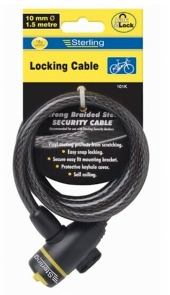 101K Sterling Locking Cable 10mm x 150cm, Self coiling, With bracket