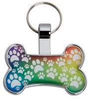 R5661 Bone with Paws Multi Colour Pet Tag - Engravable & Gifts/Pet Tags