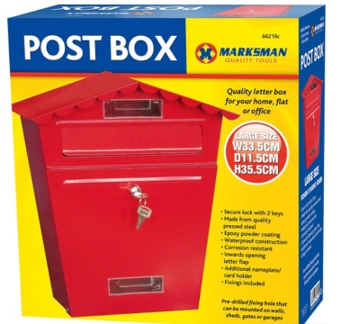 66216C Post Box Red 35 x 10 x 35cm