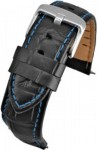 WH513 Black With Blue Stitching Sports Croc Grain Leather Watch Strap