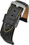 WH520 Black With Yellow Stitching Sports Croc Grain Leather Watch Strap - Watch Straps/Main Range