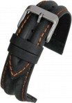 WR918 Black With Orange Stitching Double Ridge Profile Water Resistant Watch Strap